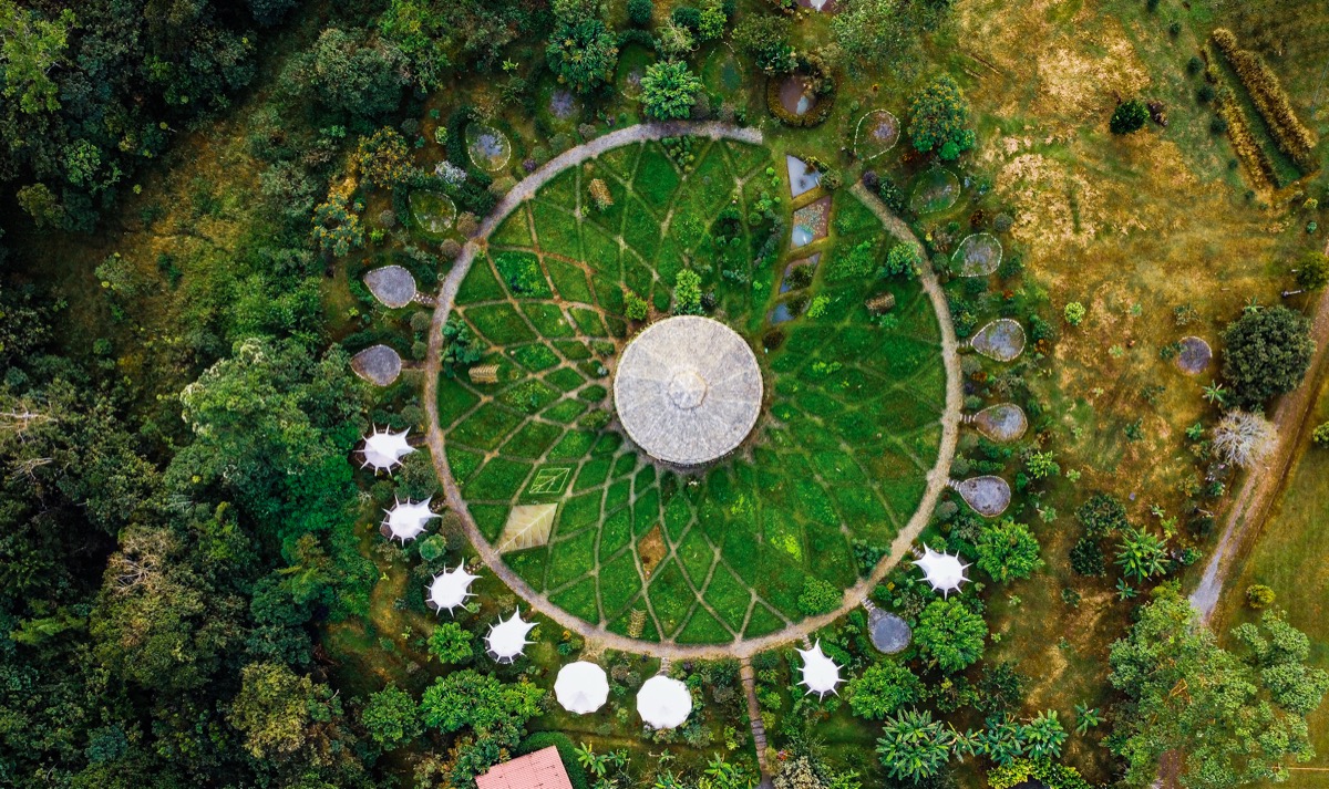 Aerial view of Kinkára mandala garden